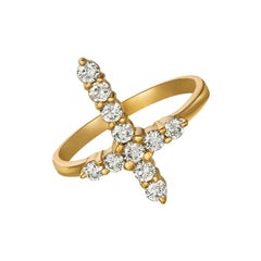 0.50 Carat Natural Diamond Cross Ring G SI 14 Karat Yellow Gold