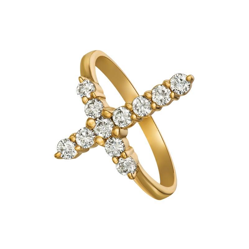 For Sale:  0.50 Carat Natural Diamond Cross Ring G SI 14 Karat Yellow Gold 3