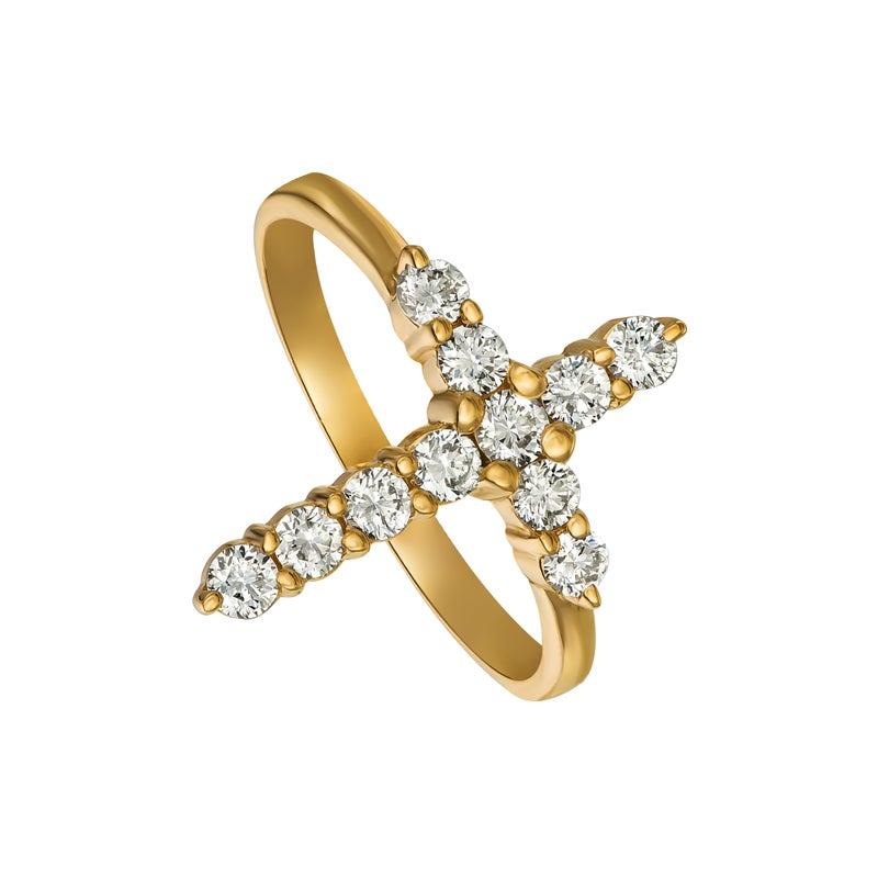 For Sale:  0.50 Carat Natural Diamond Cross Ring G SI 14 Karat Yellow Gold 4
