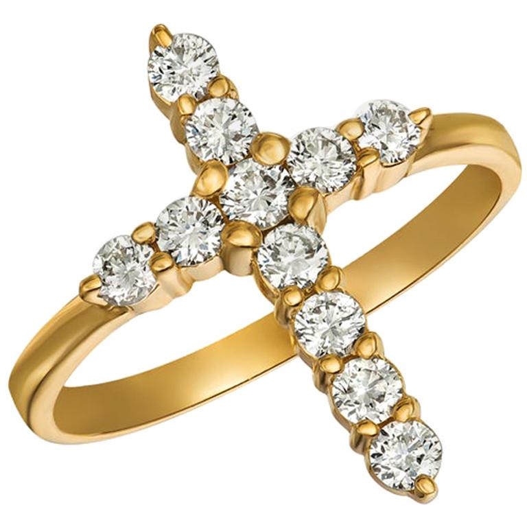 0.50 Carat Natural Diamond Cross Ring G SI 14 Karat Yellow Gold For Sale