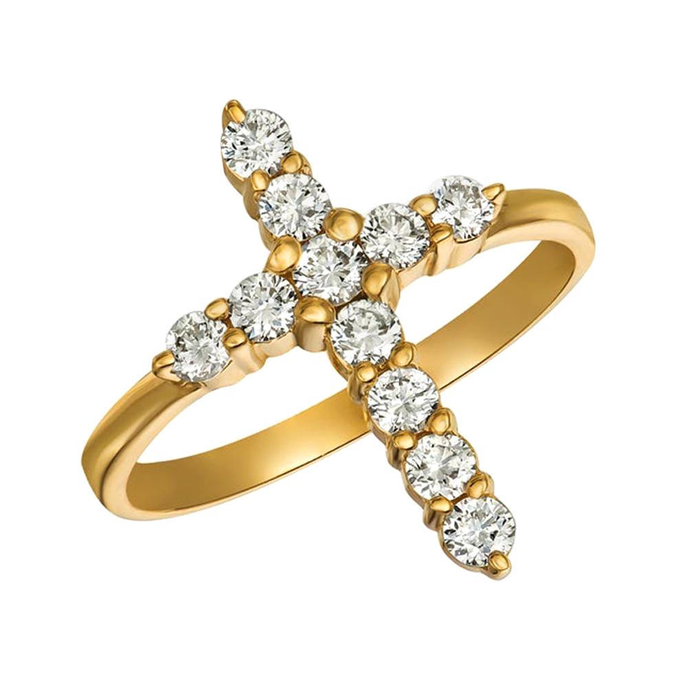 For Sale:  0.50 Carat Natural Diamond Cross Ring G SI 14 Karat Yellow Gold