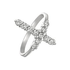 0.50 Carat Natural Diamond Cross Ring G SI 14 Karat White Gold