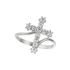 0.50 Carat Natural Diamond Cross Ring G SI 14K White Gold