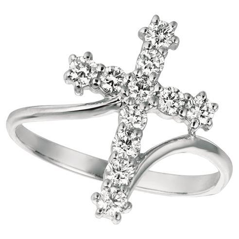 0.50 Carat Natural Diamond Cross Ring G SI 14K White Gold