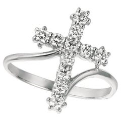 0.50 Carat Natural Diamond Cross Ring G SI 14K White Gold