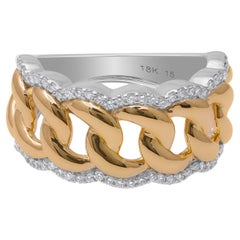 0.50 Carat Natural Diamond Cuban Link Ring in 18K Yellow and White Gold