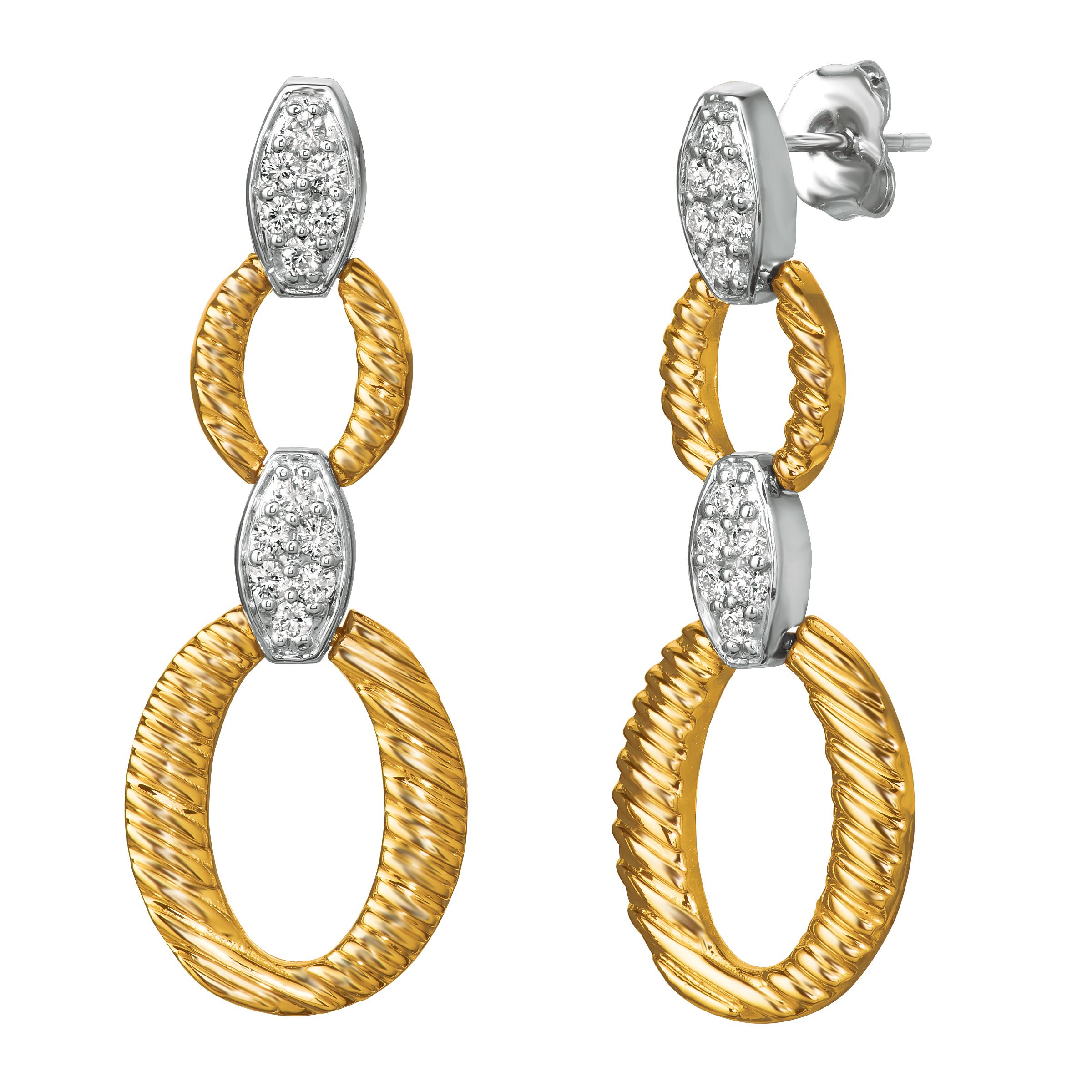 Taille ronde Boucles d'oreilles en goutte en or blanc et jaune 14 carats avec diamants naturels de 0,50 carat en vente