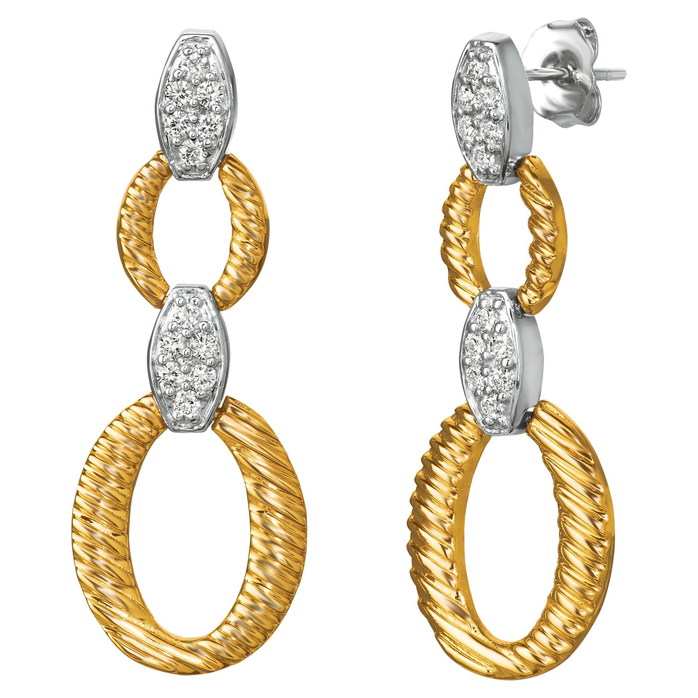 Boucles d'oreilles en goutte en or blanc et jaune 14 carats avec diamants naturels de 0,50 carat