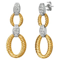 0.50 Carat Natural Diamond Drop Earrings 14K White and Yellow Gold