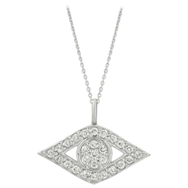 0.50 Carat Natural Diamond Eye Pendant Necklace 14 Karat White Gold Chain For Sale