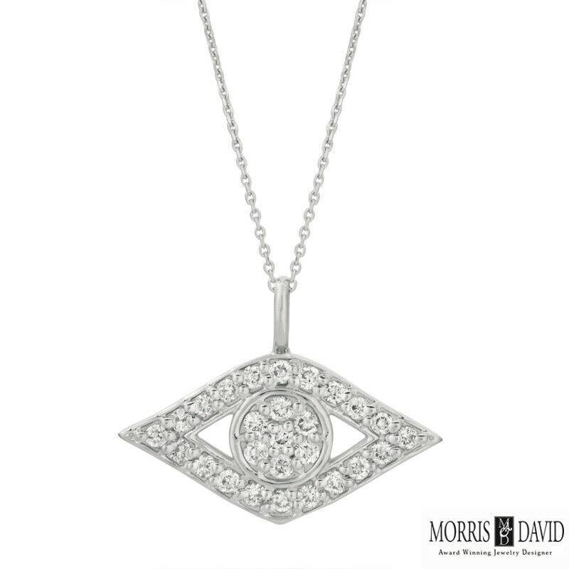 Taille ronde Collier pendentif œil en diamant naturel de 0,50 carat avec chaîne en or blanc 14 carats en vente