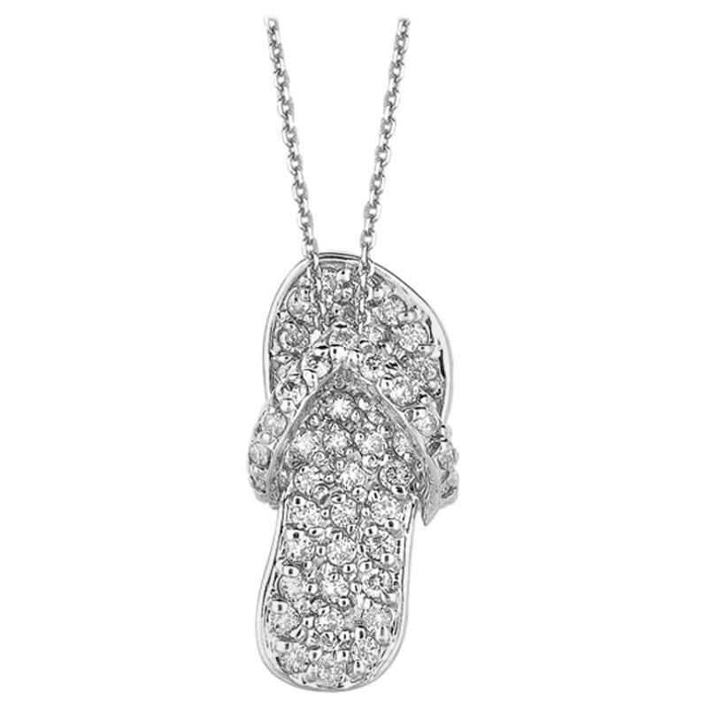 0.50 Carat Natural Diamond Flip Flop Necklace Pendant 14 Karat White Gold Chain For Sale