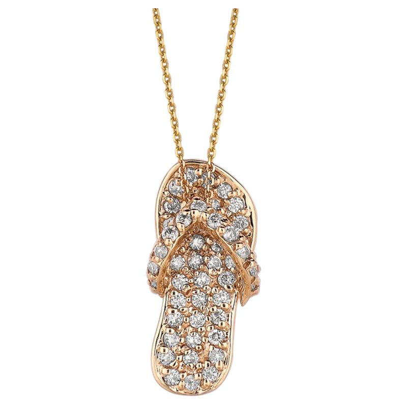 0.50 Carat Natural Diamond Flip Flop Necklace Pendant 14 Karat Yellow Gold Chain For Sale