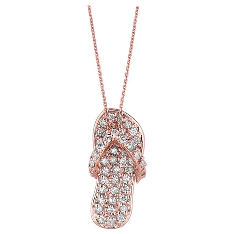 0.50 Carat Natural Diamond Flip Flop Necklace Pendant 14 Karat Rose Gold Chain For Sale