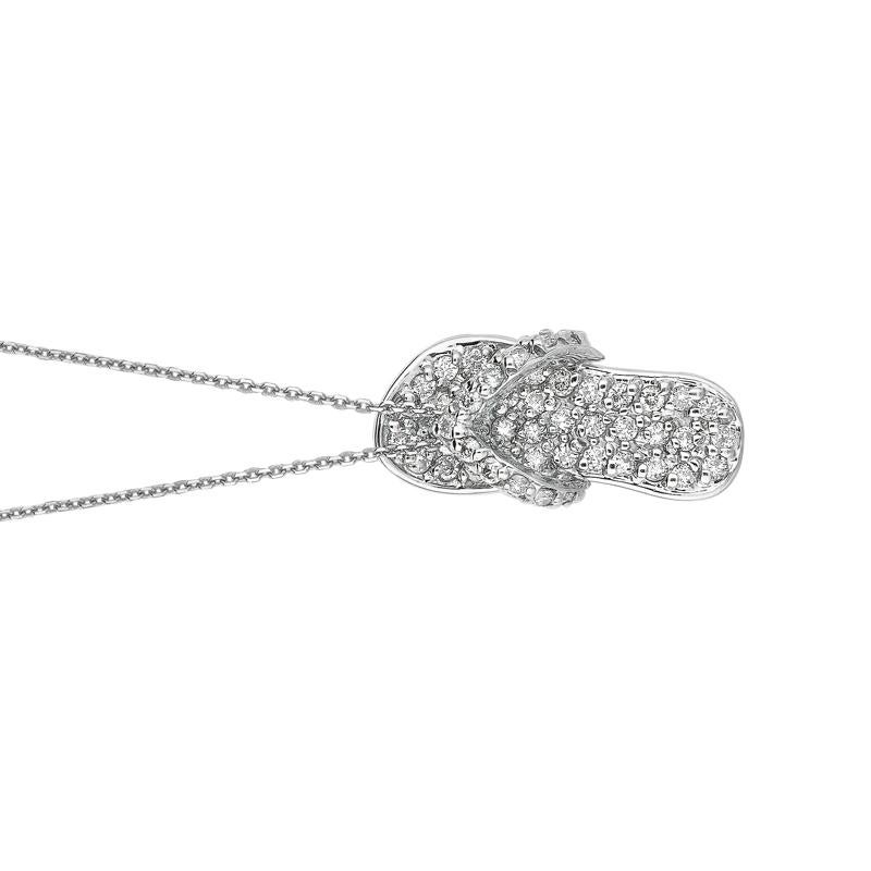 0,50 Karat natürlicher Diamant Flip Flop Halskette Anhänger 14 Karat Weißgold Kette (Rundschliff) im Angebot