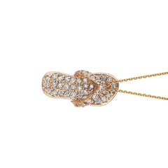 0.50 Carat Natural Diamond Flip Flop Necklace Pendant 14 Karat Yellow Gold Chain