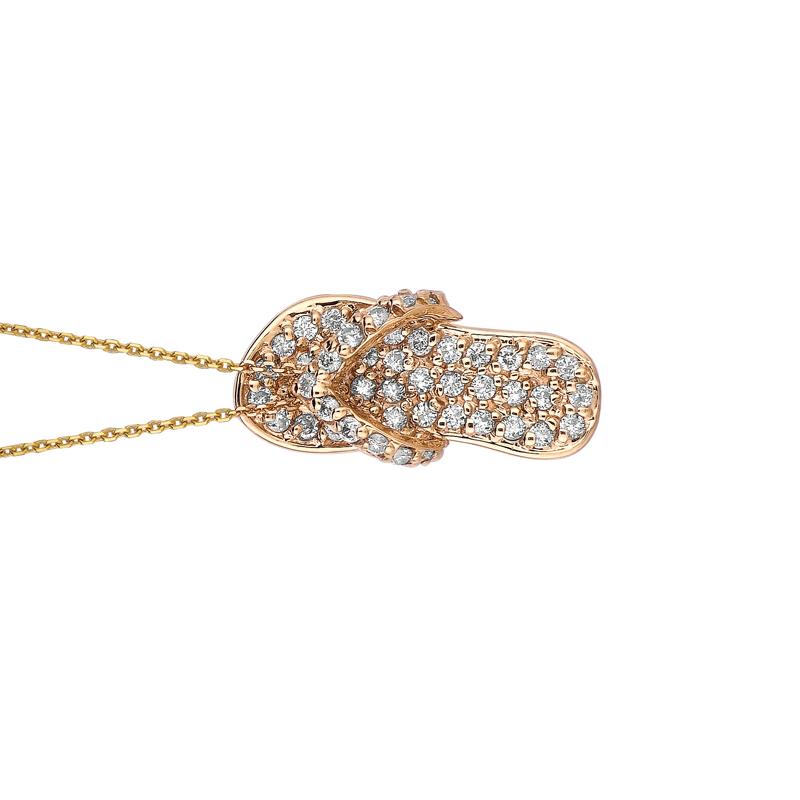 Contemporary 0.50 Carat Natural Diamond Flip Flop Necklace Pendant 14 Karat Yellow Gold Chain For Sale