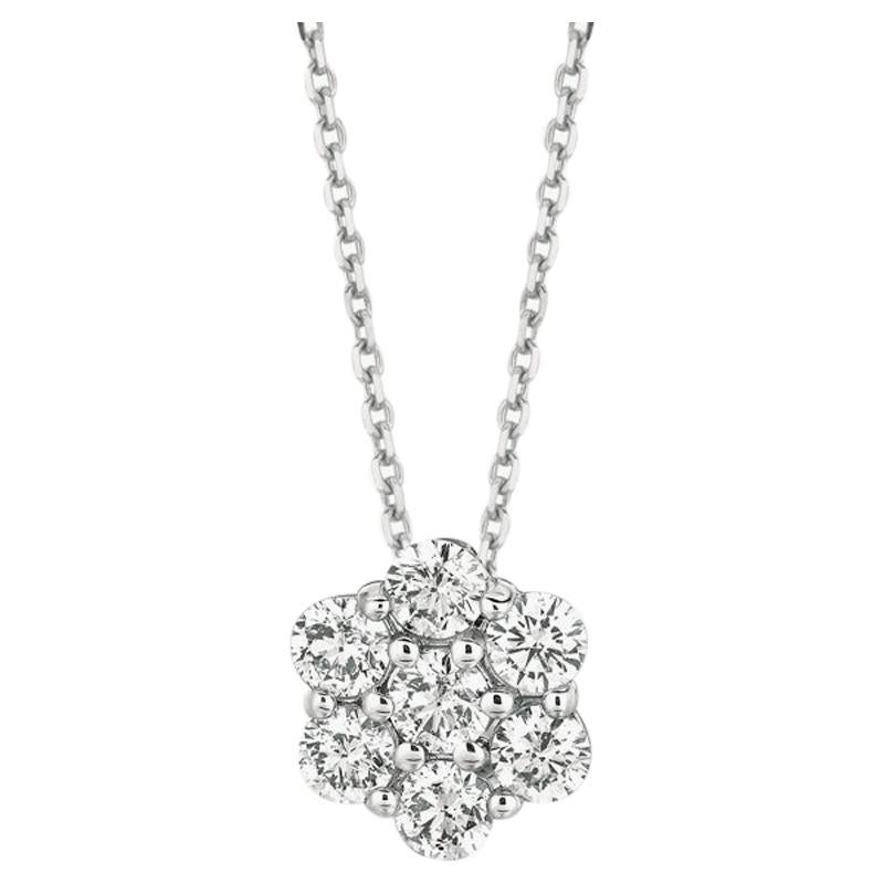 0.50 Carat Natural Diamond Flower Necklace 14 Karat White Gold G SI Chain For Sale