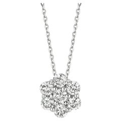 0.50 Carat Natural Diamond Flower Necklace 14 Karat White Gold G SI Chain