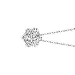 0.50 Carat Natural Diamond Flower Necklace 14 Karat White Gold G SI Chain
