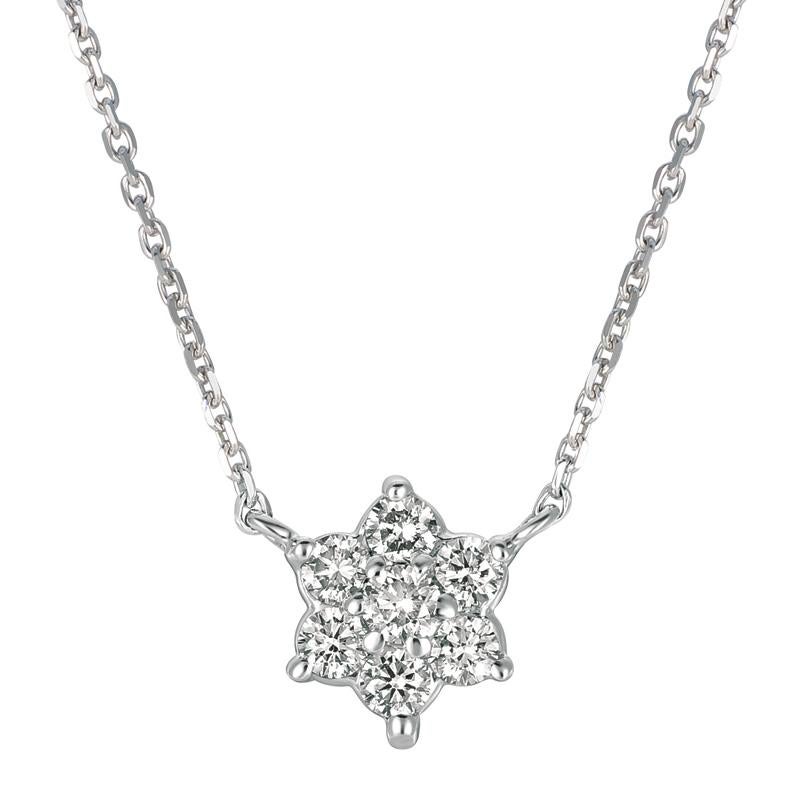 Contemporary 0.50 Carat Natural Diamond Flower Necklace 14K White Gold G SI  For Sale