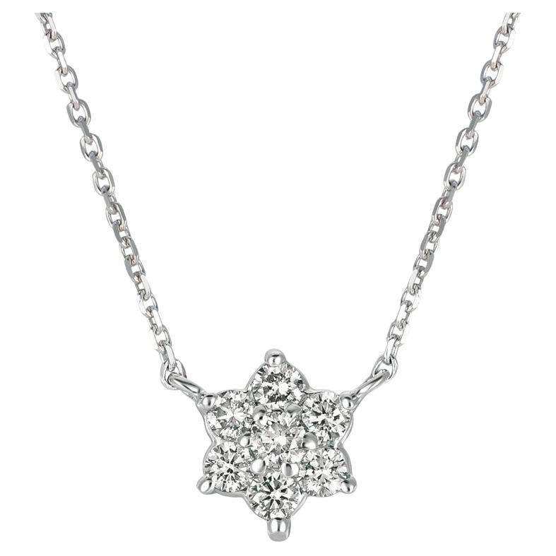 0.50 Carat Natural Diamond Flower Necklace 14K White Gold G SI  For Sale