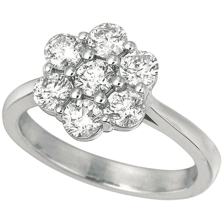 0.50 Carat Natural Diamond Flower Ring G SI 14 Karat White Gold For Sale
