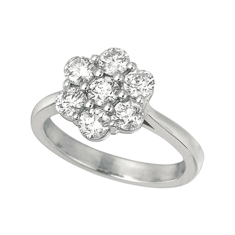 En venta: 0,50 Quilates Anillo Flor Diamante Natural G SI Oro Blanco 14 Kilates