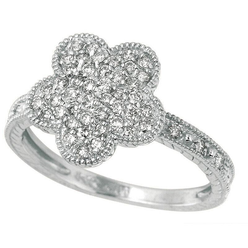 For Sale:  0.50 Carat Natural Diamond Flower Ring G SI 14K White Gold 3