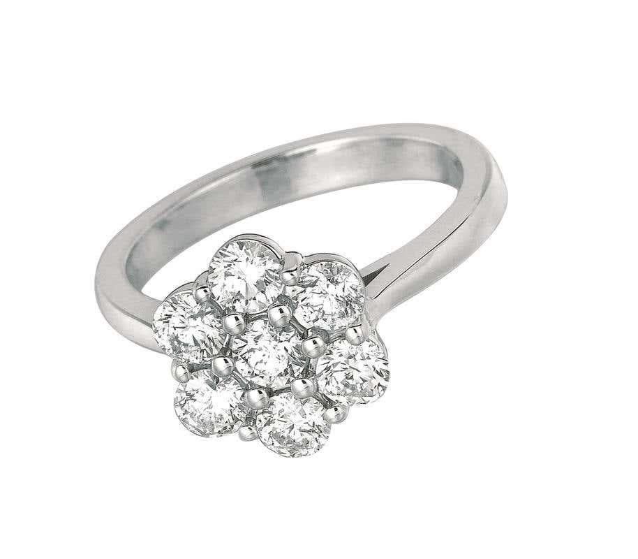 Round Cut 0.50 Carat Natural Diamond Flower Ring G SI 14 Karat White Gold For Sale