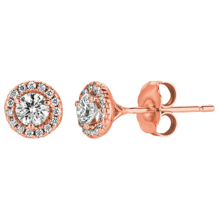 Pendientes de halo de diamantes naturales de 0,50 quilates G SI Oro rosa de 14 quilates