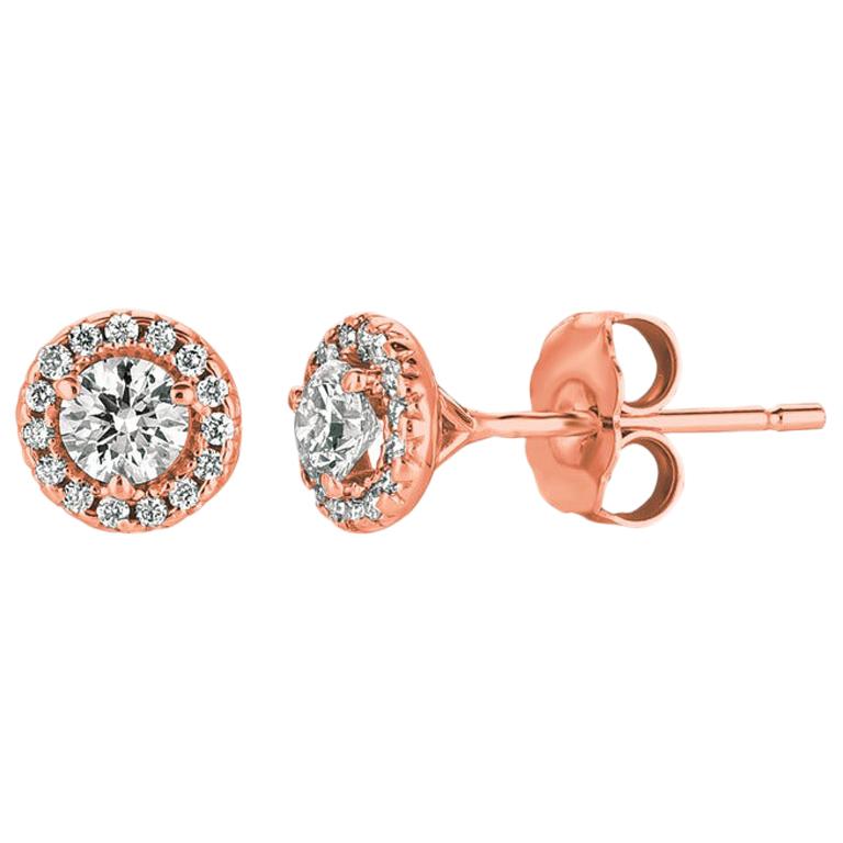 Boucles d'oreilles en or rose 14 carats avec halo de diamants naturels de 0,50 carat G SI