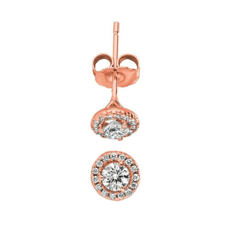 Contemporain Boucles d'oreilles en or rose 14 carats avec halo de diamants naturels de 0,50 carat G SI en vente