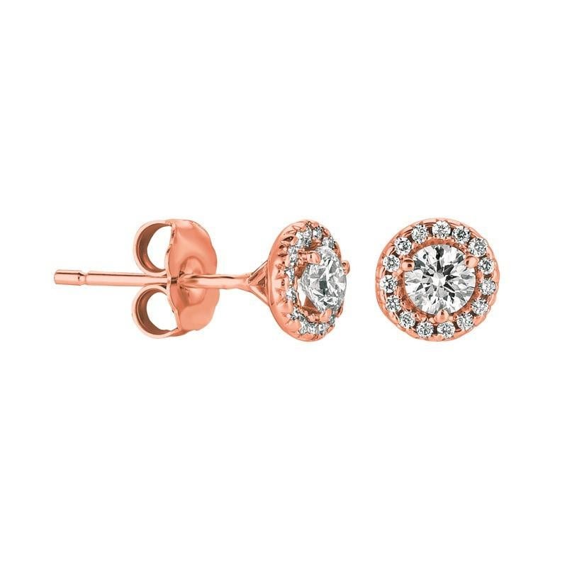 Taille rose Boucles d'oreilles en or rose 14 carats avec halo de diamants naturels de 0,50 carat G SI en vente