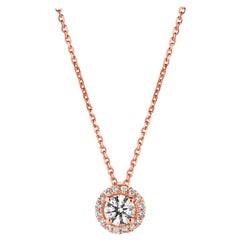 0.50 Carat Natural Diamond Halo Necklace 14 Karat Rose Gold G SI Chain