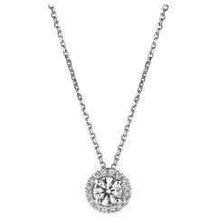 0.50 Carat Natural Diamond Halo Necklace 14 Karat White Gold G SI Chain