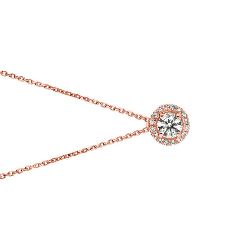 Contemporary 0.50 Carat Natural Diamond Halo Necklace 14 Karat Rose Gold G SI Chain For Sale