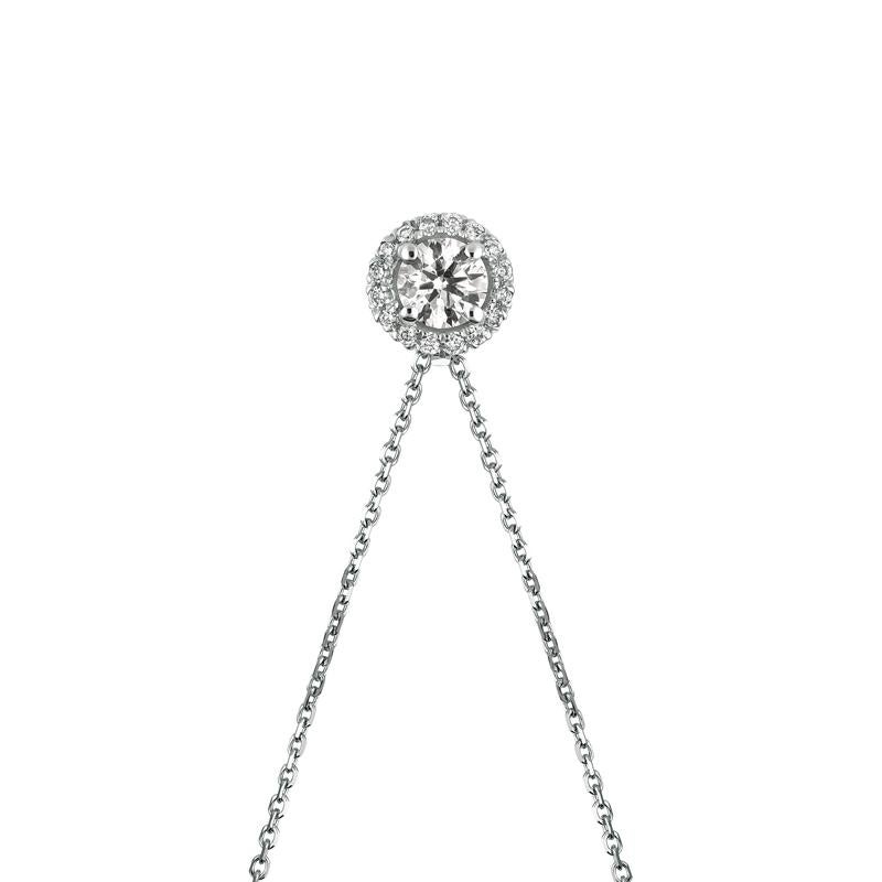 Contemporary 0.50 Carat Natural Diamond Halo Necklace 14 Karat White Gold G SI Chain For Sale