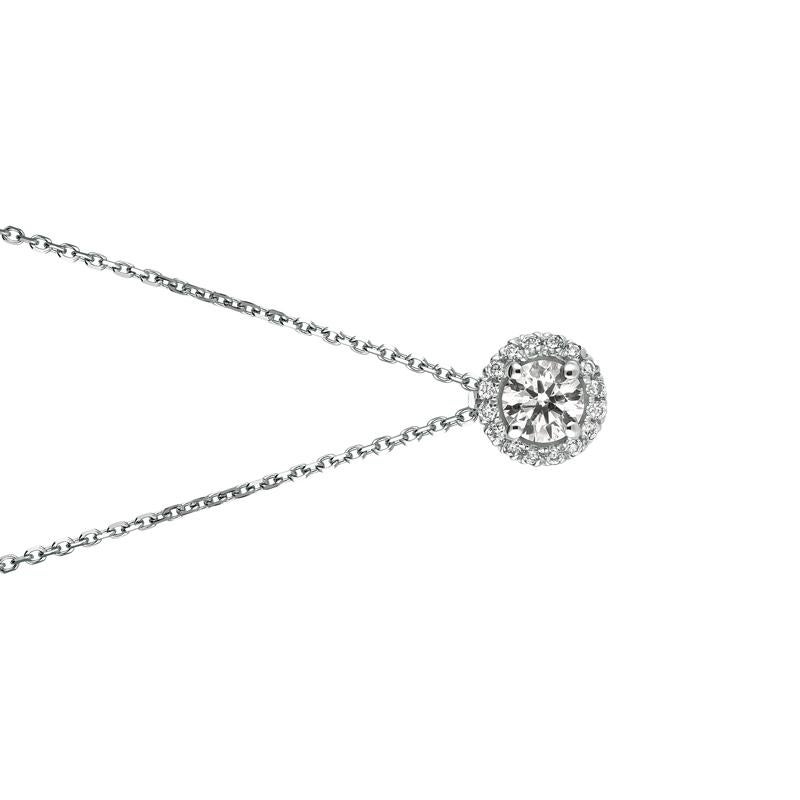 Round Cut 0.50 Carat Natural Diamond Halo Necklace 14 Karat White Gold G SI Chain For Sale