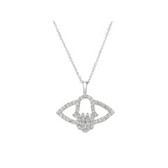 0.50 Carat Natural Diamond Hamsa Hand of God Necklace 14k White Gold
