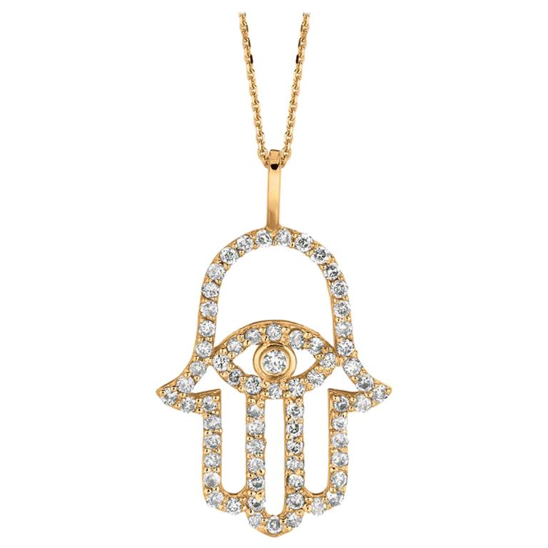 Collar Hamsa de diamantes naturales de 0,50 quilates Cadena G SI de oro amarillo de 14 quilates