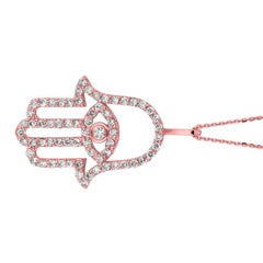 0.50 Carat Natural Diamond Hamsa Necklace 14 Karat Rose Gold G SI Chain