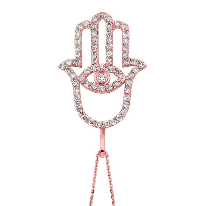 Contemporary 0.50 Carat Natural Diamond Hamsa Necklace 14 Karat Rose Gold G SI Chain For Sale