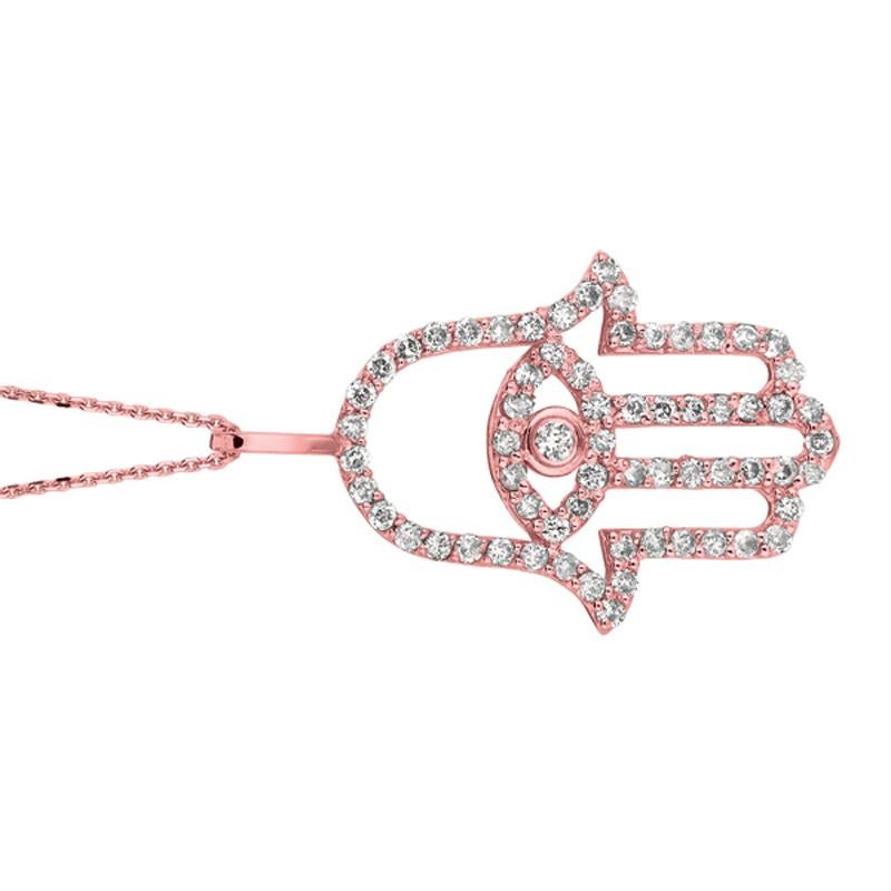 Rose Cut 0.50 Carat Natural Diamond Hamsa Necklace 14 Karat Rose Gold G SI Chain For Sale