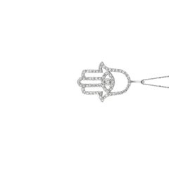 0.50 Carat Natural Diamond Hamsa Necklace 14 Karat White Gold G SI Chain