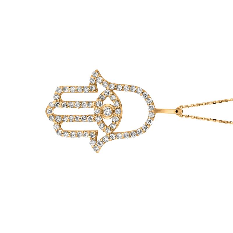 0.51 Carat Natural Diamond Hand of God Necklace 14K Yellow Gold

100% Natural Diamonds, Not Enhanced in any way Round Cut Diamond Necklace with 18'' chain
0.51CT
G-H
SI
14K Yellow Gold, Bezel / Pave style, 1.90 gram
15/16 inch in height, 9/16 inch