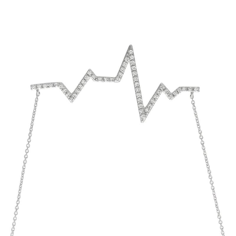 Contemporary 0.50 Carat Natural Diamond Heart Beat Necklace Pendant 14 Karat White Gold Chain For Sale