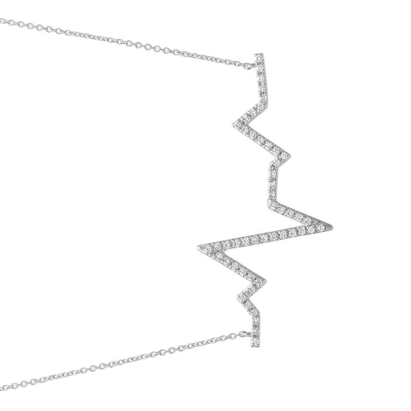 Round Cut 0.50 Carat Natural Diamond Heart Beat Necklace Pendant 14 Karat White Gold Chain For Sale