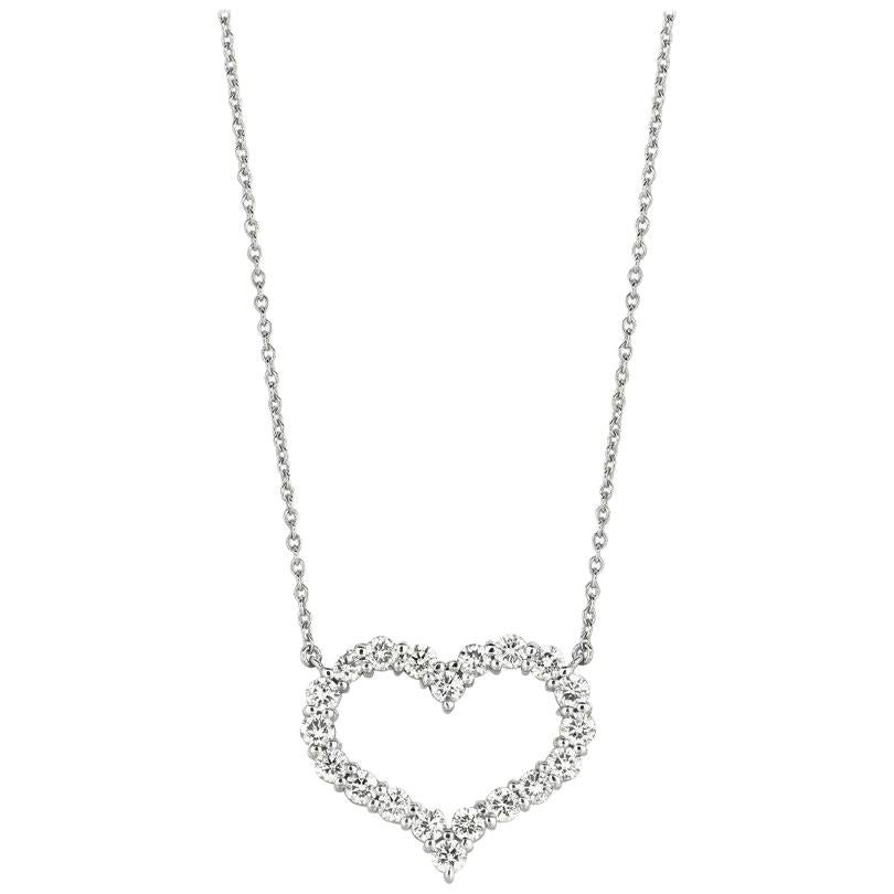 0.50 Carat Natural Diamond Heart Necklace 14 Karat White Gold