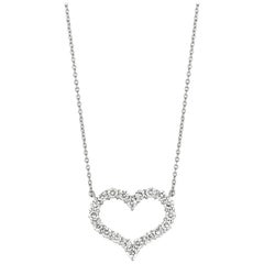 0.50 Carat Natural Diamond Heart Necklace 14 Karat White Gold